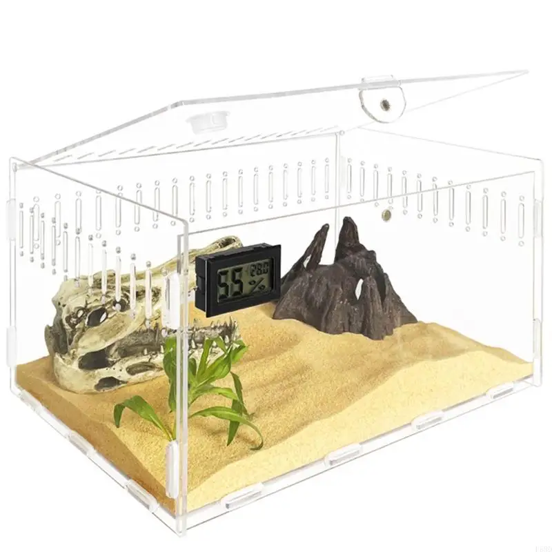 F68D Insect Feeding Box Clear Container Acrylic Terrariums for Spiders Small Snake Reptiles Carriers Easy to Assemble