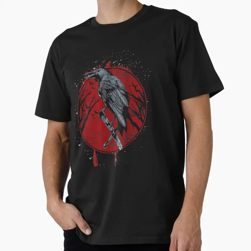 

Halloween Raven Red Moon Valhalla Odin graphic Son of Odin raven Hugin and Munin Viking Gift t shirt for man All size tops S-6XL