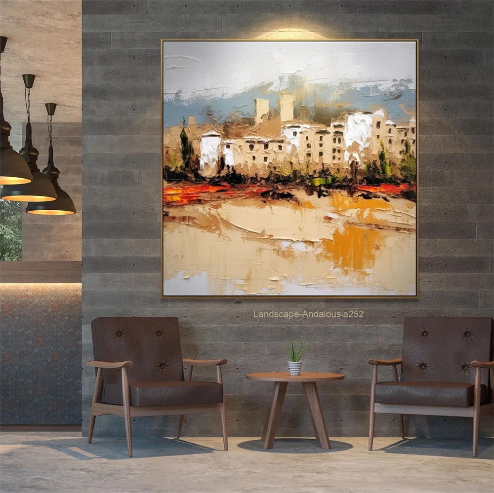 Wall Decoration Art Customized Andalusia Landscape Handmade Palette Knife Oil Painting for Livingroom