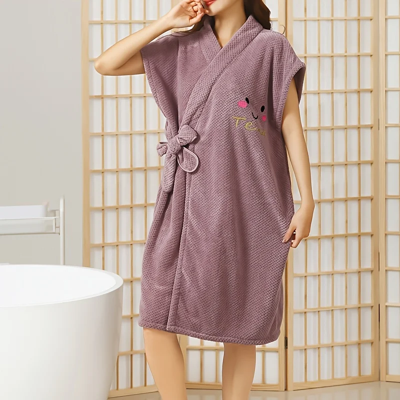 3 Piece Tie Robe + Towel + Hair Drying Cap, Microfiber Bath Towel Robe, Daily Wrap for Women