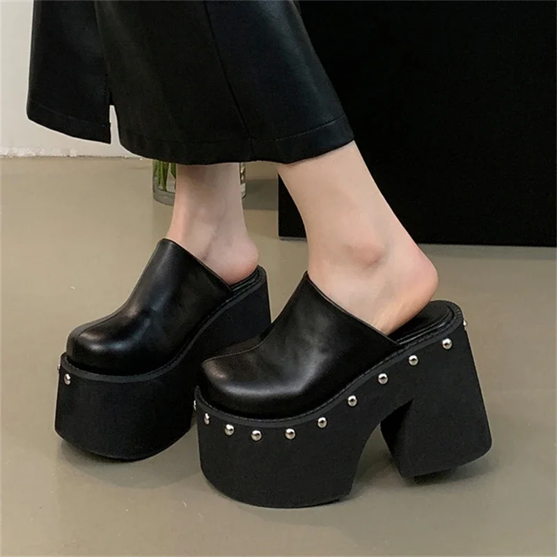 

Eilyken Solid Platform Rivets Women Slippers Fashion Design Thick Bottom High Heels Shoes Summer Party Dress Zapatos Mujer