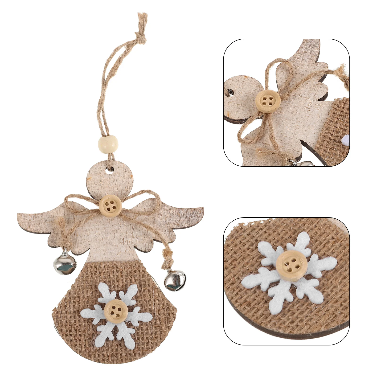 

Rustic Wooden Christmas Ornaments with Bells Unique Craftsmanship Angels and Trees Holiday Party Decor Enhancing Cheer