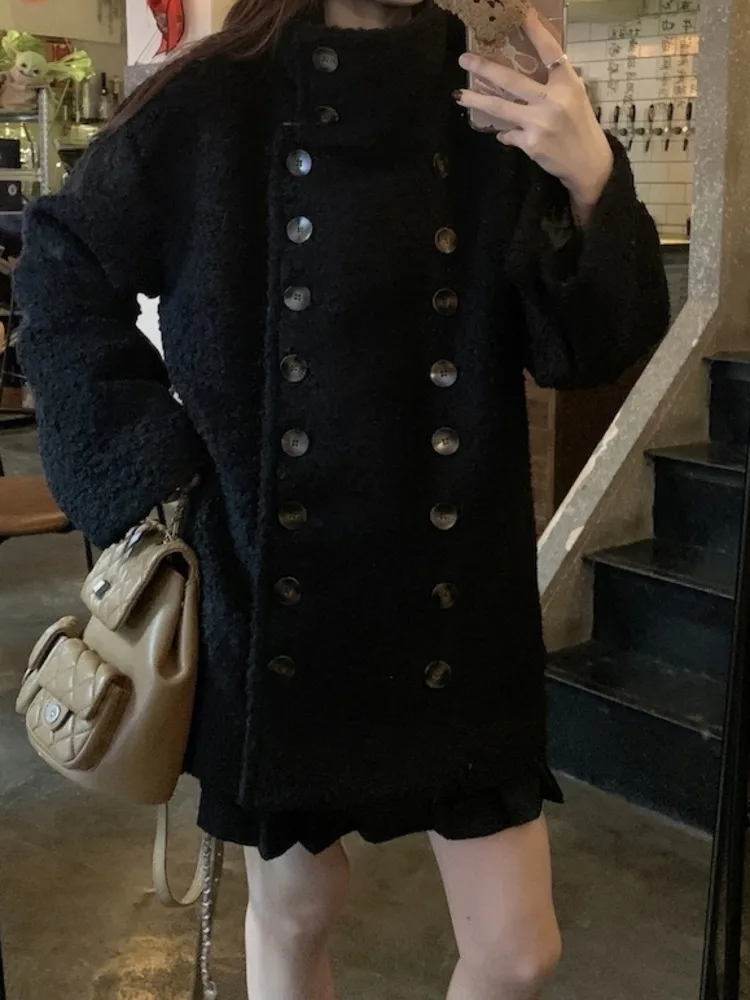 

LIMO женское шерстяное хлопковое двустороннее винтажное пальто с несколькими пуговицами спереди, готовая к работе, осенне-зимняя стильная повседневная верхняя одежда