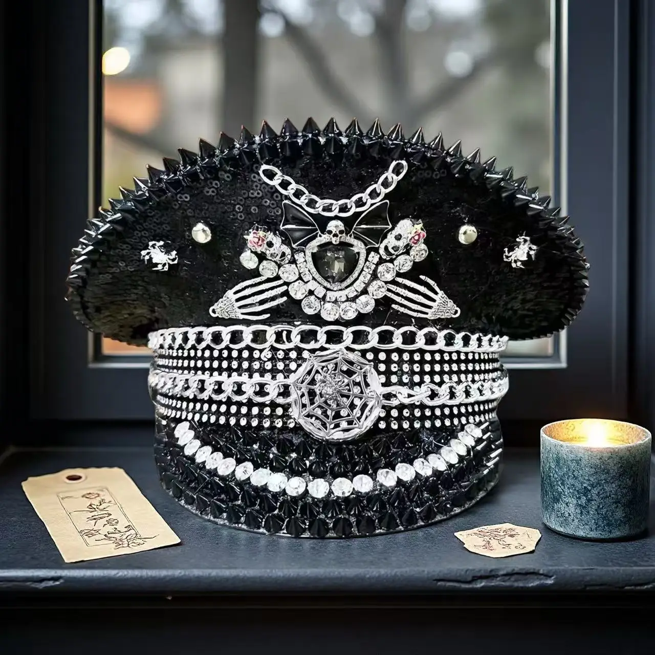 HongLuan  Halloween Costume Hat, Captain Hats Rhinestone for Burning Man Festival Woman, Cosplay Female Accessories