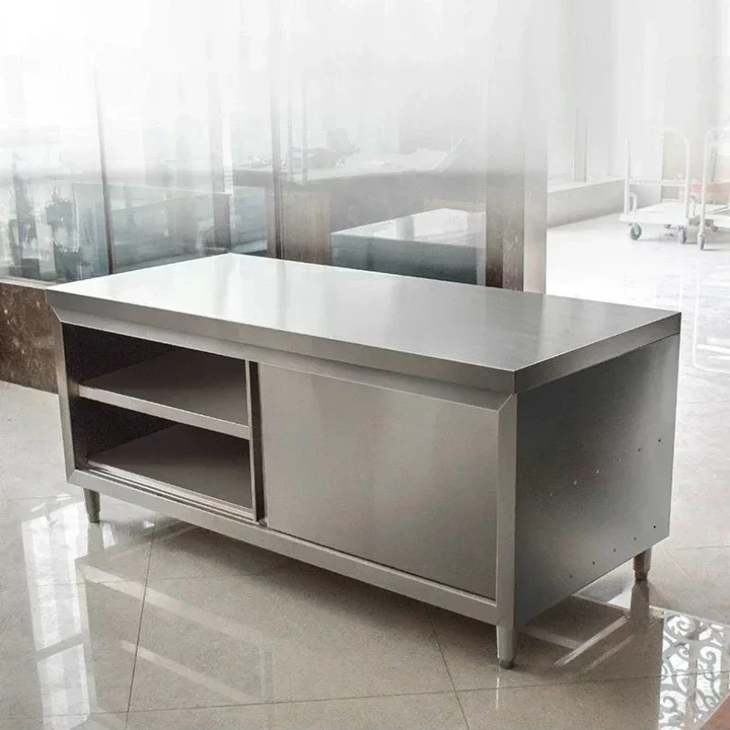 Commercial Operating Table for Hotel Kitchen Furniture Stainless Steel Kitchen Cabinet Workbench Home Cupboard with Sliding Door