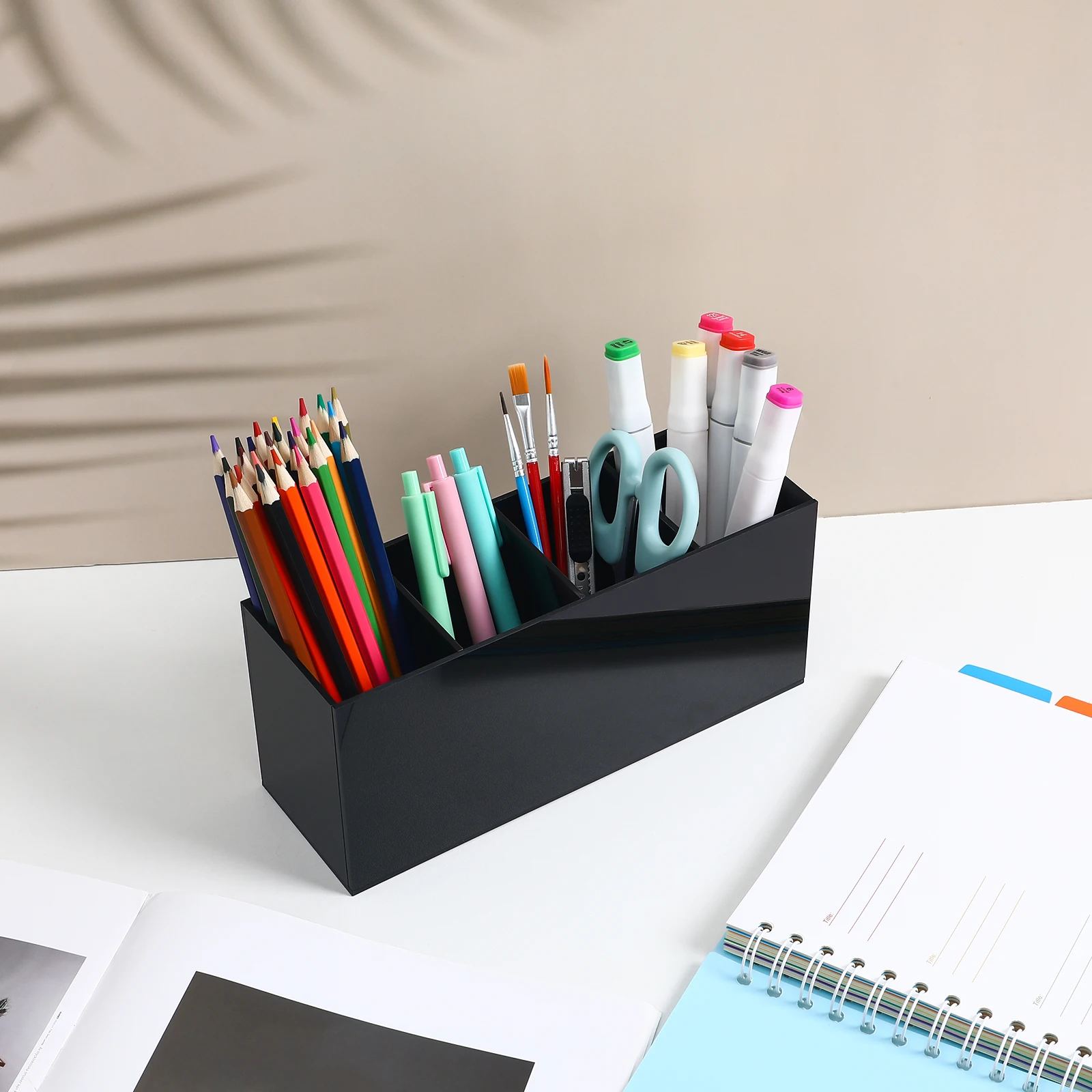 

Space Saving Acrylic Pen Holder Desk Organizer Multi Function Pencil Storage Makeup Brush Holder Stationery Box Office Accessory