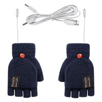 USB Charging Heated Mittens Full Half Finger USB Heated Gloves Typing Washable Full Finger Fingerless Electric Knitting Hand