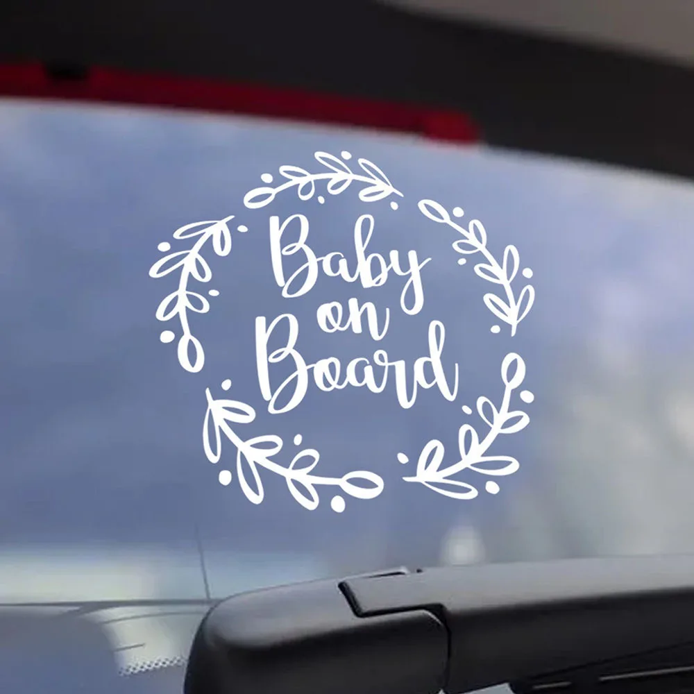 Baby on Board Car Tail Warning Stickers Die Cut Beautiful Wreath Windows Vinyl Decals Accessories