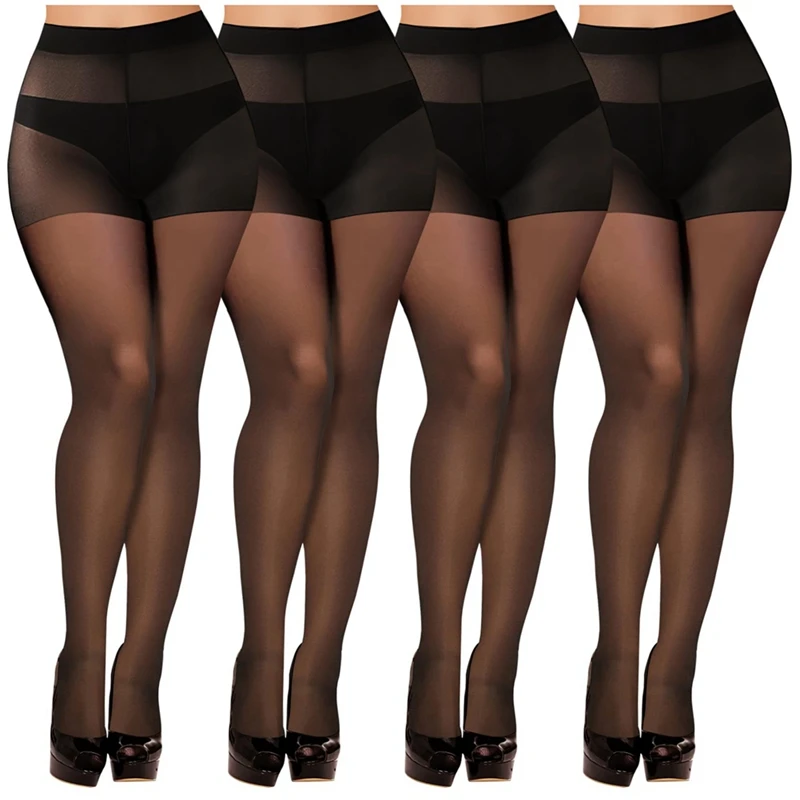 Pantimedias versátiles de cintura alta para mujer, pantimedias transparentes negras 20D con dedos reforzados, cómodas y elásticas para ocasiones, fáciles de usar, 4 piezas