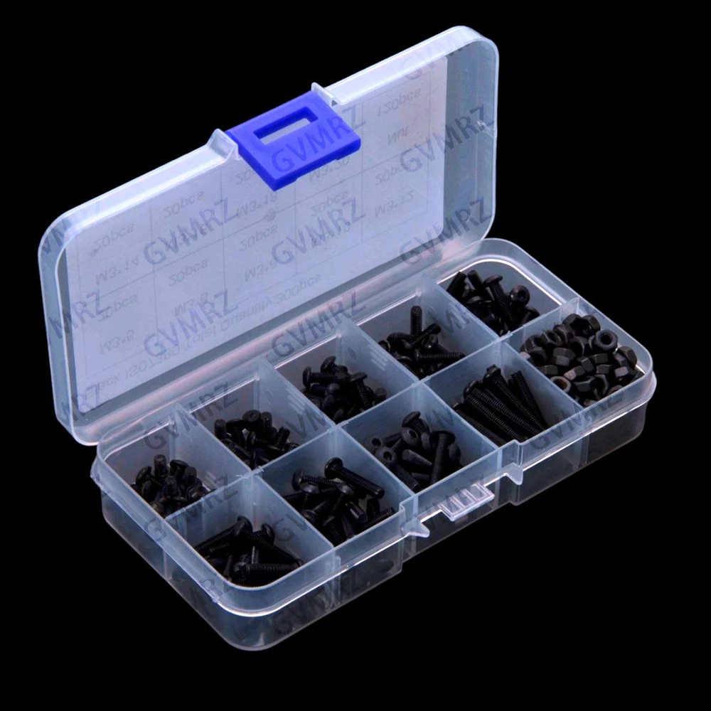 300pcs M3*5 M3*6 M3*8 M3*12 M3 Black Pan Head Hex Socket Screws M3*20 M3 Nut  M3*14 M3*16 M3*18