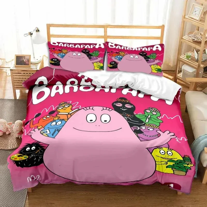 Exquisite Cute Cartoon Barba-papa Pink Bedding Set,Duvet Cover Bed Set Quilt Cover Pillowcase,King Queen Twin Size Boys Girls Ad