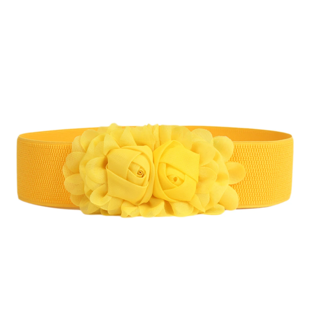

Flower Buckle Elastic Waist Belt Women Lady Waistband Dress Accessory Adjustable Yellow Perfect For Skirts Dresses