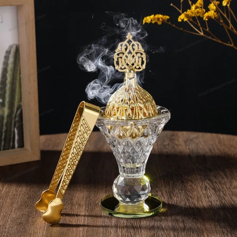 For Crystal Glass Gold Bottom Incense Stove Home Small Ornament Candlestick Party Incense Plug