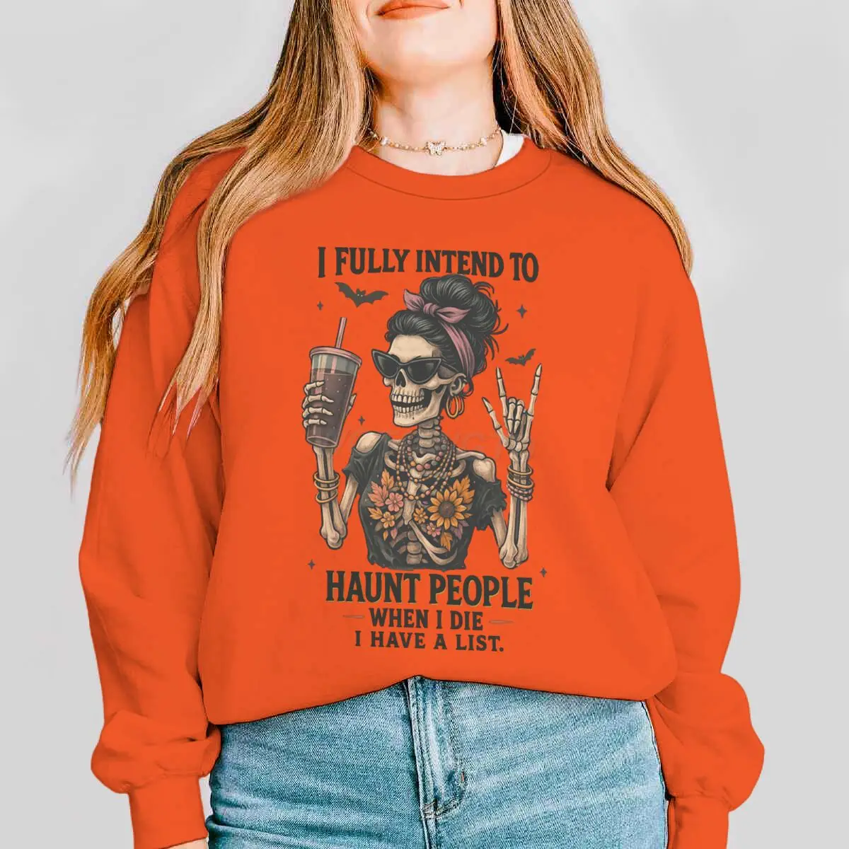 

Хэллоуин Скелет I Fully Intend To Haunt People Толстовки Модные женские повседневные свободные зимне-осенние пуловеры с длинными рукавами