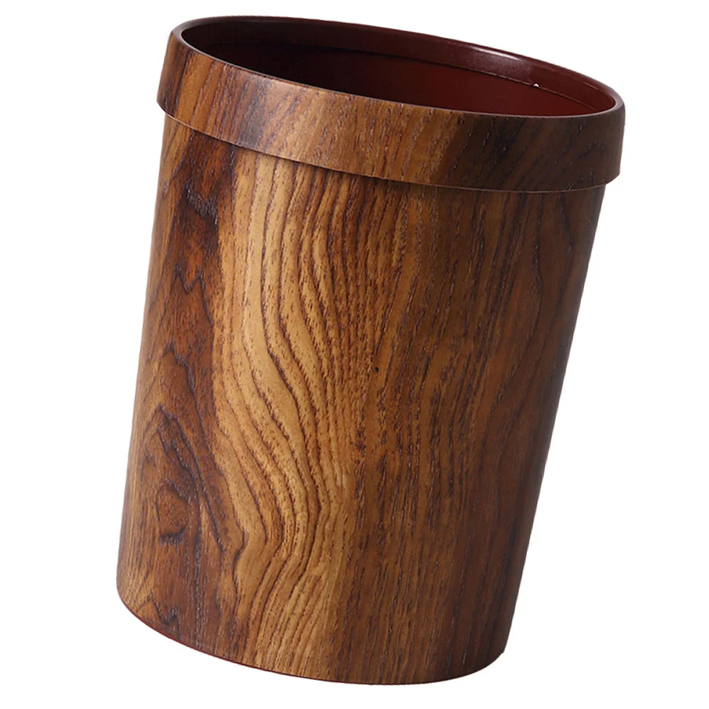

1Pcs Solid Wood Trash Can Retro Grain Pattern Large Capacity Living Room Kitchen Bedroom Garbage Bin Household Wastebasket