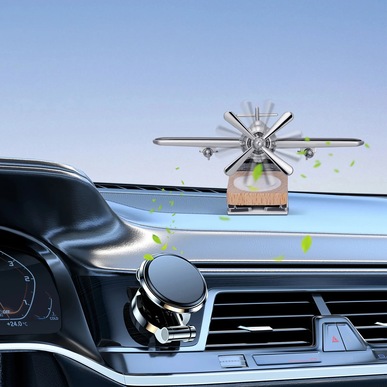 

Car Perfume Diffuser Solar Freshener Decorative Plane Ornament Silver Color Car Interior Accessories Turntable