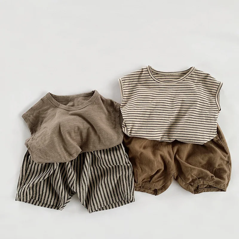 Unisex Korean Style Slub Cotton Tank Tops Breathable Kids Vest Summer Sleeveless Shirt Lightweight Cooling T-Shirts for 2-5Y