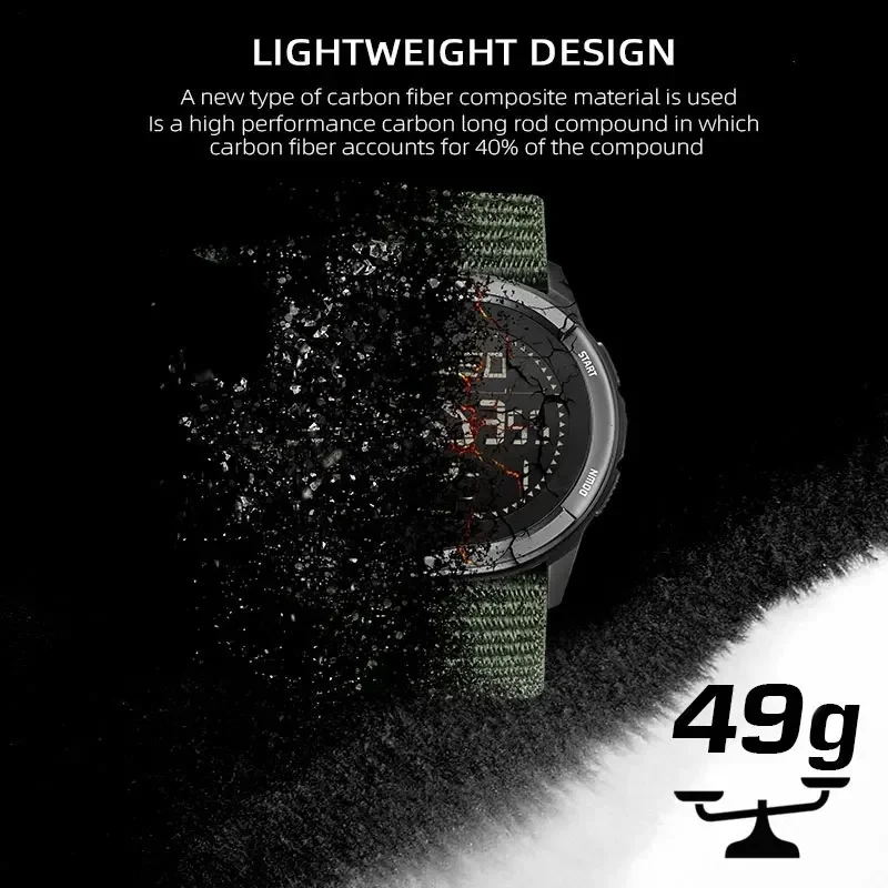 NORTH EDGE ALPS Men's Waterproof 50M Digital Wristwatch Shock Resistant Carbon Fiber Sports Watch Super Light Outdoor Compass