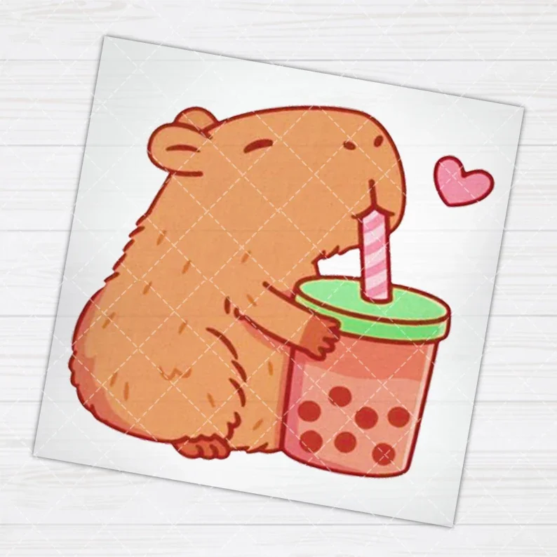 

Cartoon Hot Capy Bara Designs Heat Transfer Stickers Iron On Clothes Bags DTF Vinyl Thermal Appliques Washable DIY Patches