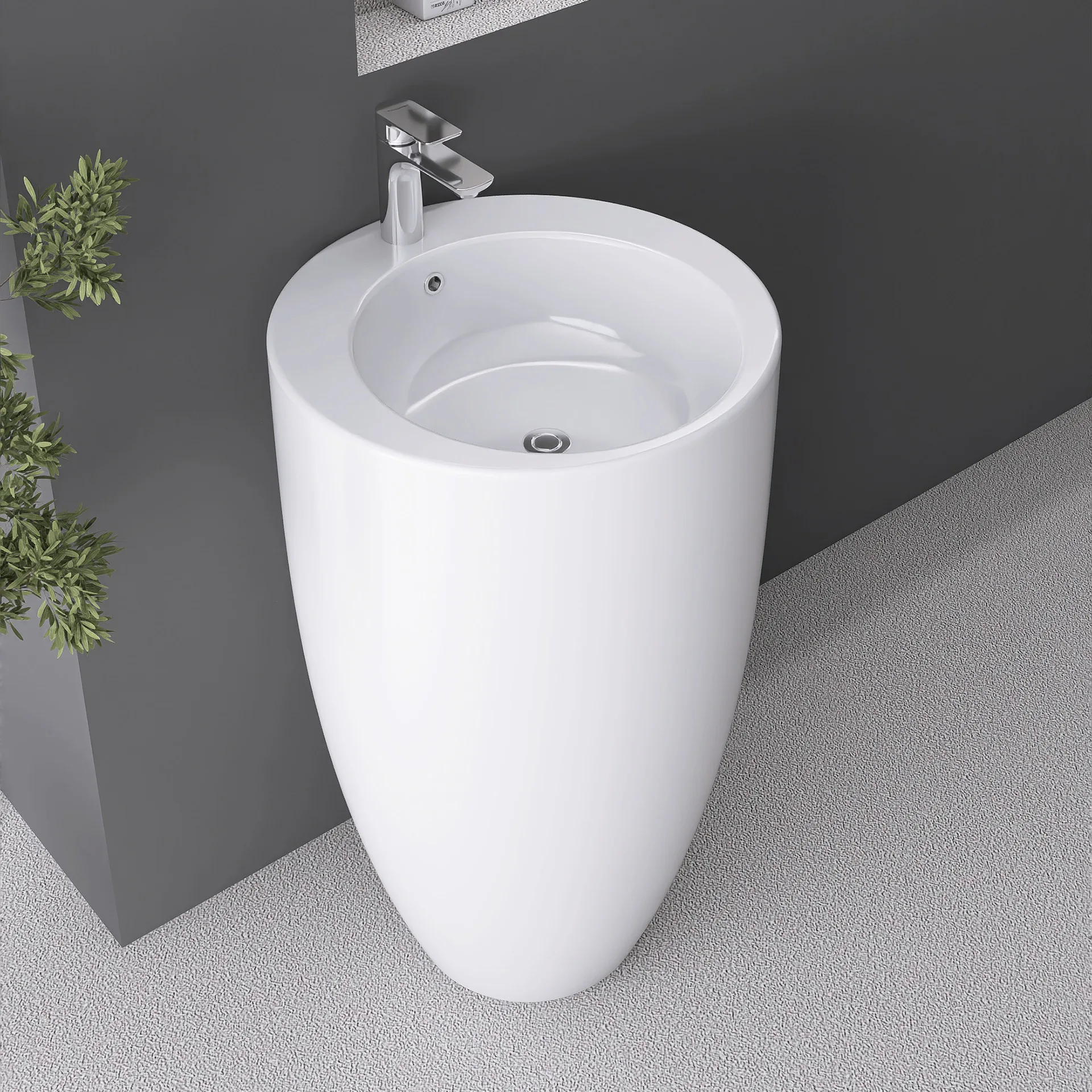 One-Piece Ceramic Column Basin Floor-Standing Small Outdoor Washbasin For Apartment Balcony Or Hotel Home Sink Application
