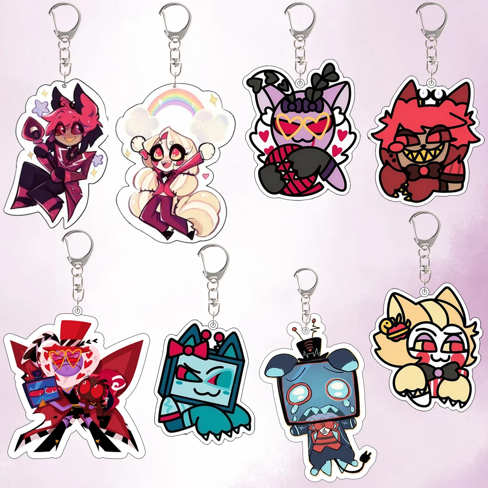 لفندق هازبين Q نسخة فالنتينو فوكس الملاك الغبار تشارلي مورنينجستار سلسلة مفاتيح مصنوعة من الأكريليك مخصصة الرسوم المتحركة على ظهره قلادة هدية #1