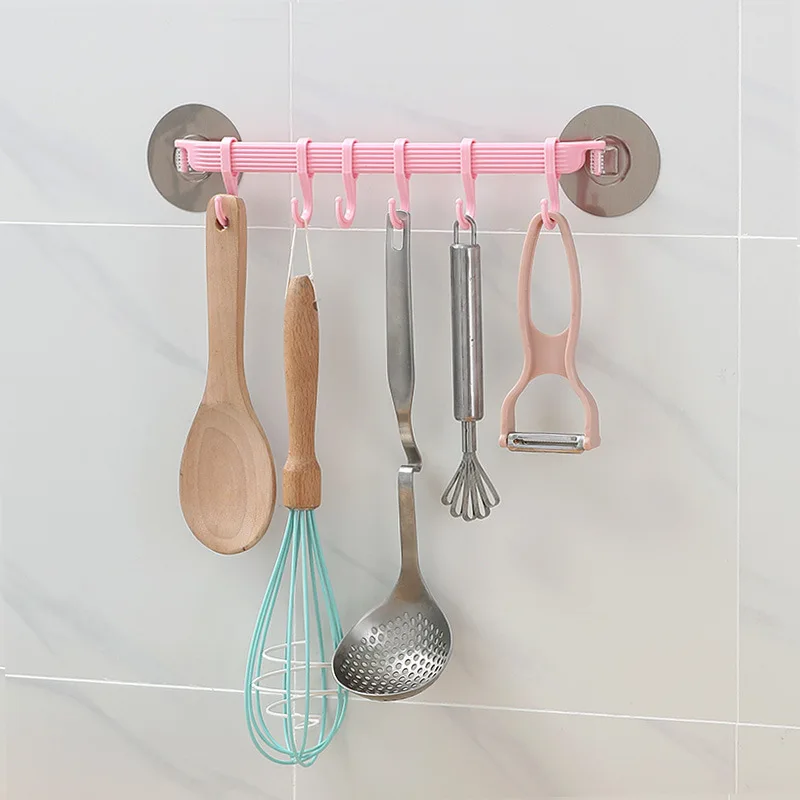 1pc Blue/White/Pink Suction Cup Type Hook 6 Rows for Kitchen Bathroom Corner Suspension Without Marks Hanger Hook