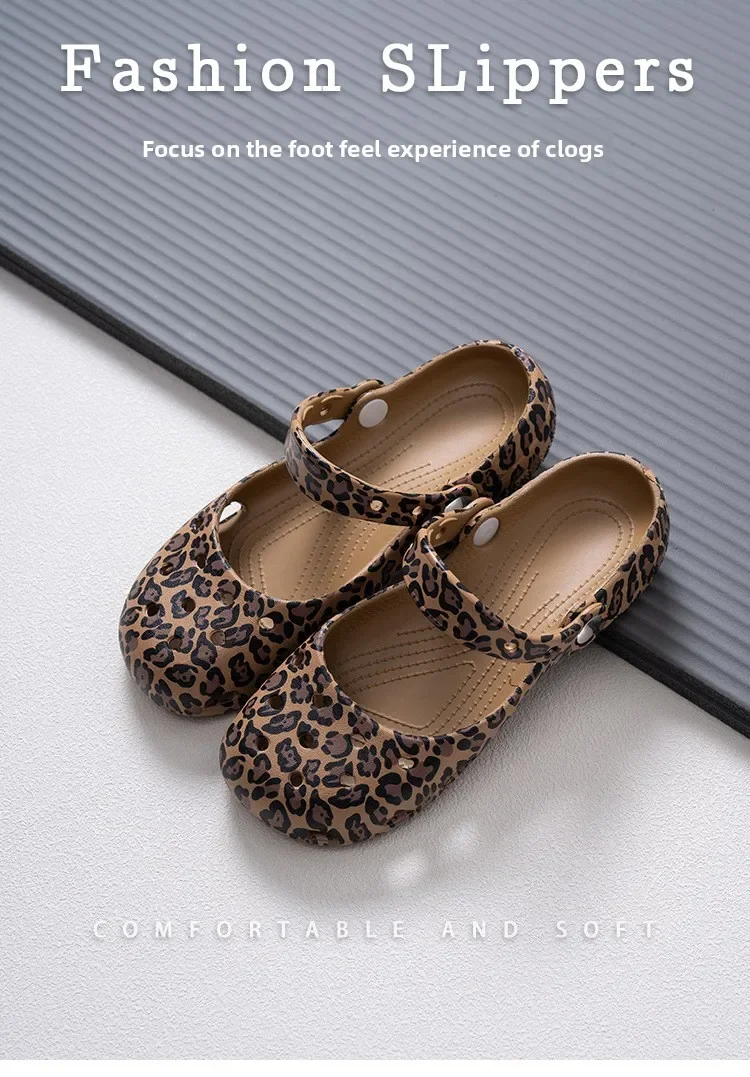 Niedliche Damen-Clogs mit Leopardenmuster, süße Outdoor-Schuhe, Sommer-Neuheit, EVA-Outdoor-Strand-Pantoffeln, wasserdicht und rutschfest. – Detail 3