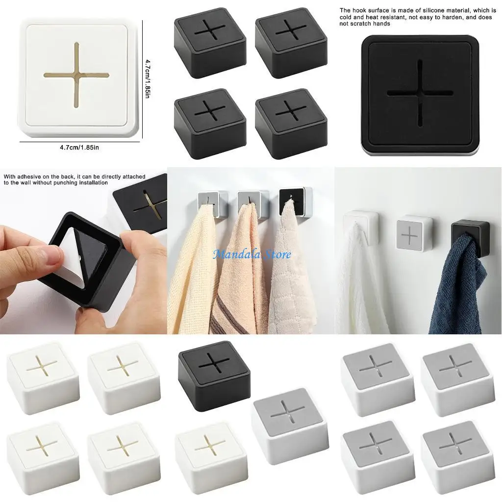 

U2JC 4pcs/set for Creative Towel Storage Racks Hanger Adhesive Rag Dishcloth Holder