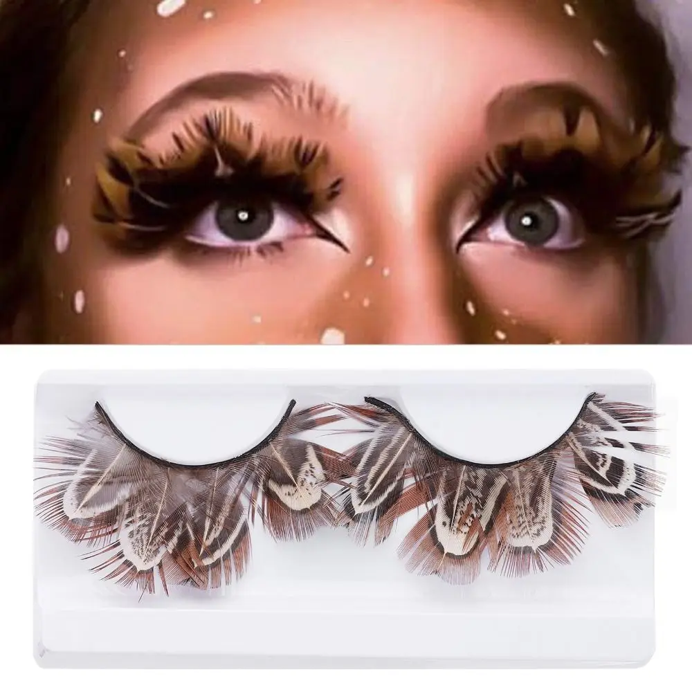 1Pair Sexy Tiger Print Feather Eyelashes Exaggerated Drama Stage Masquerade Party Speckled Thick Lashes Halloween Cosplay Makeup