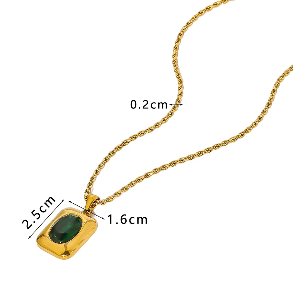 Fashion Gold Color Round Zircon Square Pendant Necklaces Stainless Steel Waterproof Necklace Party Wedding Jewelry for Women
