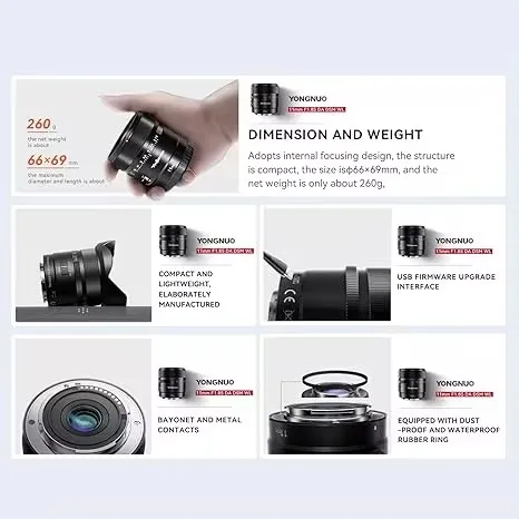 متوفر YONGNUO YN11mm F1.8S لعدسة التركيز التلقائي Sony عدسة A6700 A6000 A5100 A3500 ZV-E10