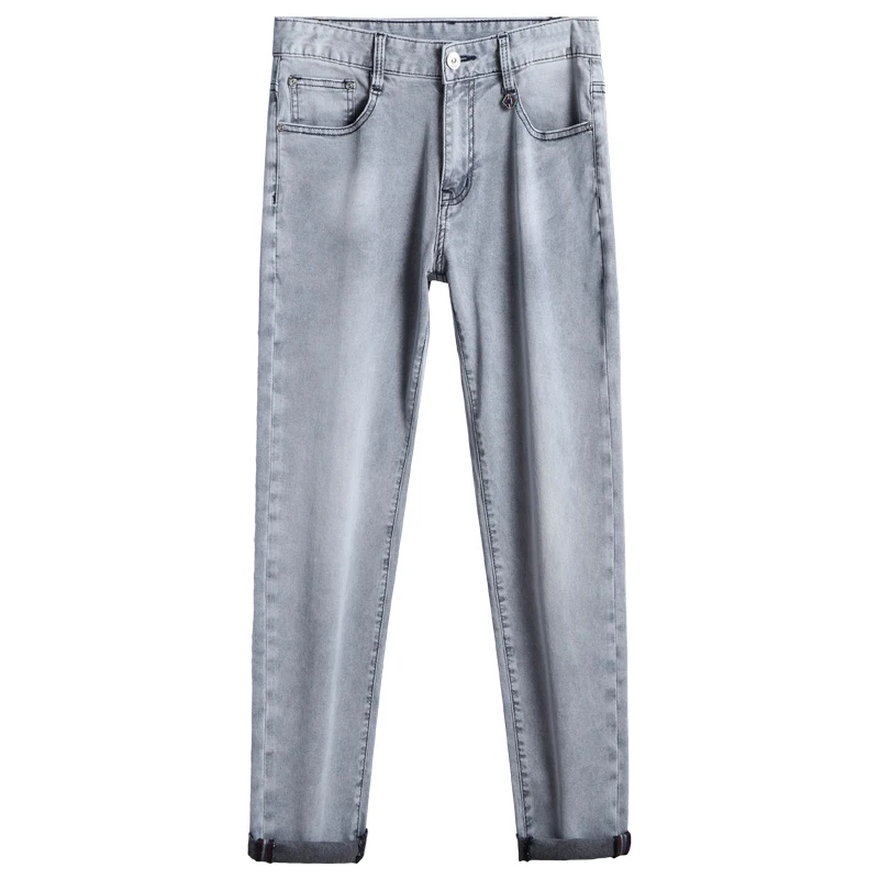 Jeans d'été gris clair pour garçons, Jeans fins respirants, doux, extensibles, slim fit, crayon, mode de rue, haut de gamme, décontracté