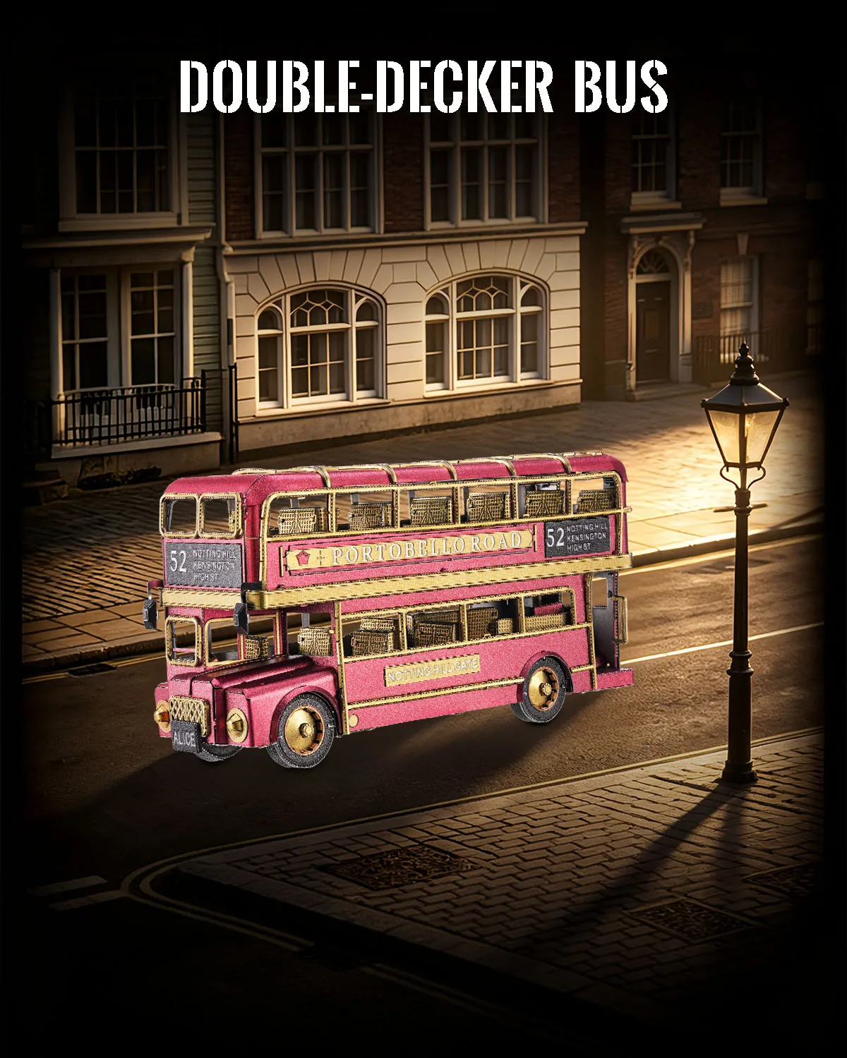Double-Decker Bus 3D Metal Puzzle Model Kit full view