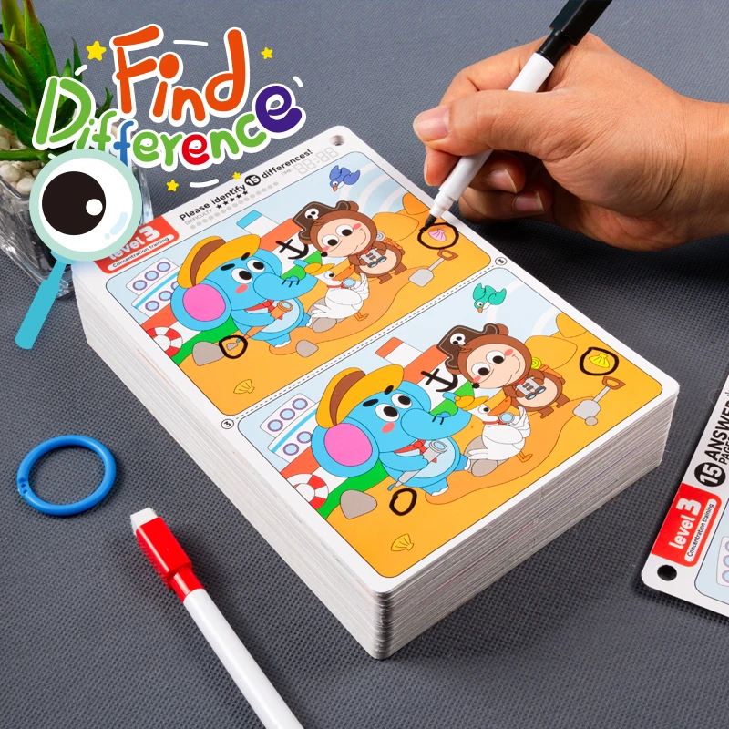 Find the Difference Game Concentration Training Set 10 Sheets/Set, Reusable Reverse Answer, Interactive Observation Skills Development Fun Educational Toys