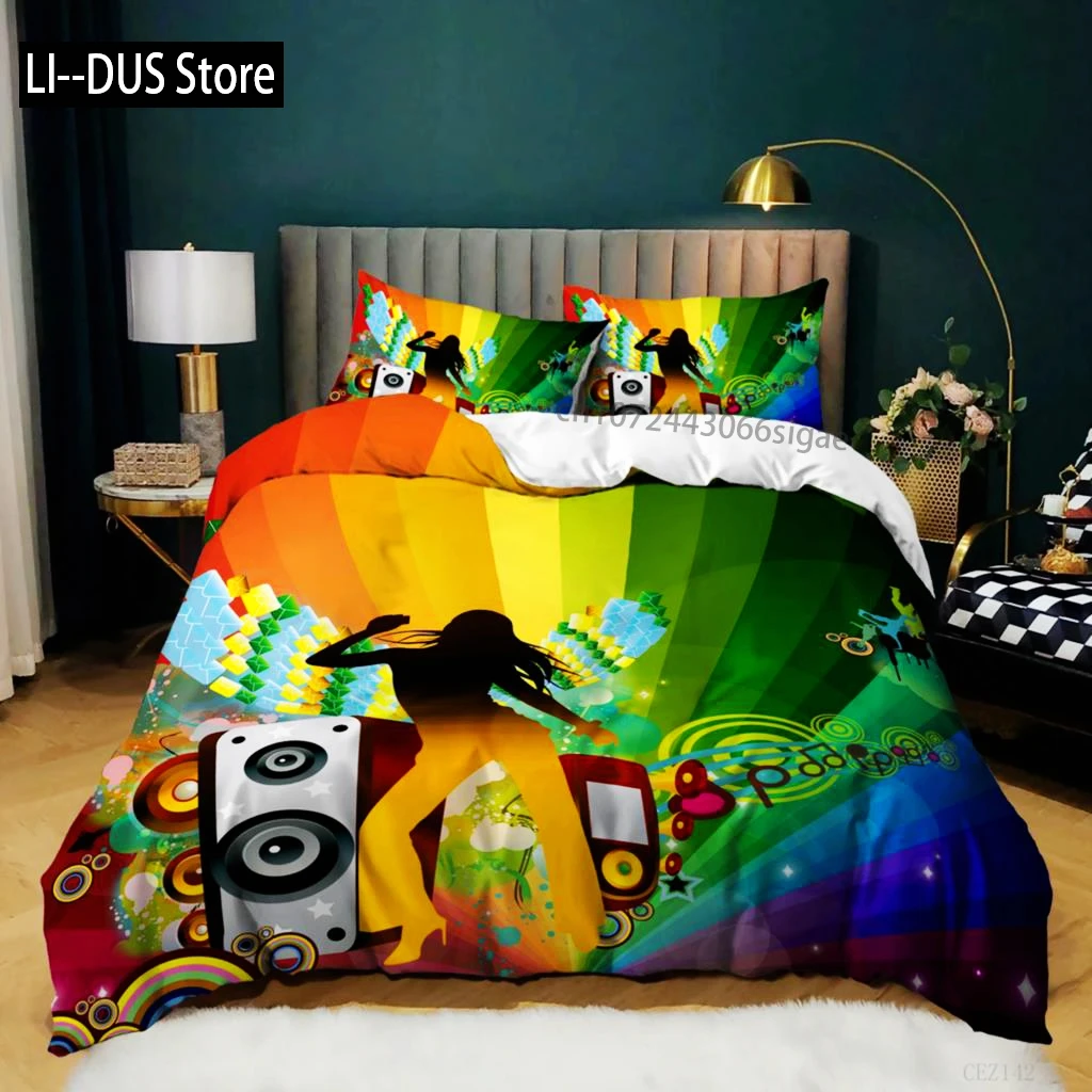 

Rainbow Duvet Cover Set King Iridescent Love Heart Sheet Music Twin Bedding Set For Girls Microfiber Trippy Tie Dye Quilt Cover
