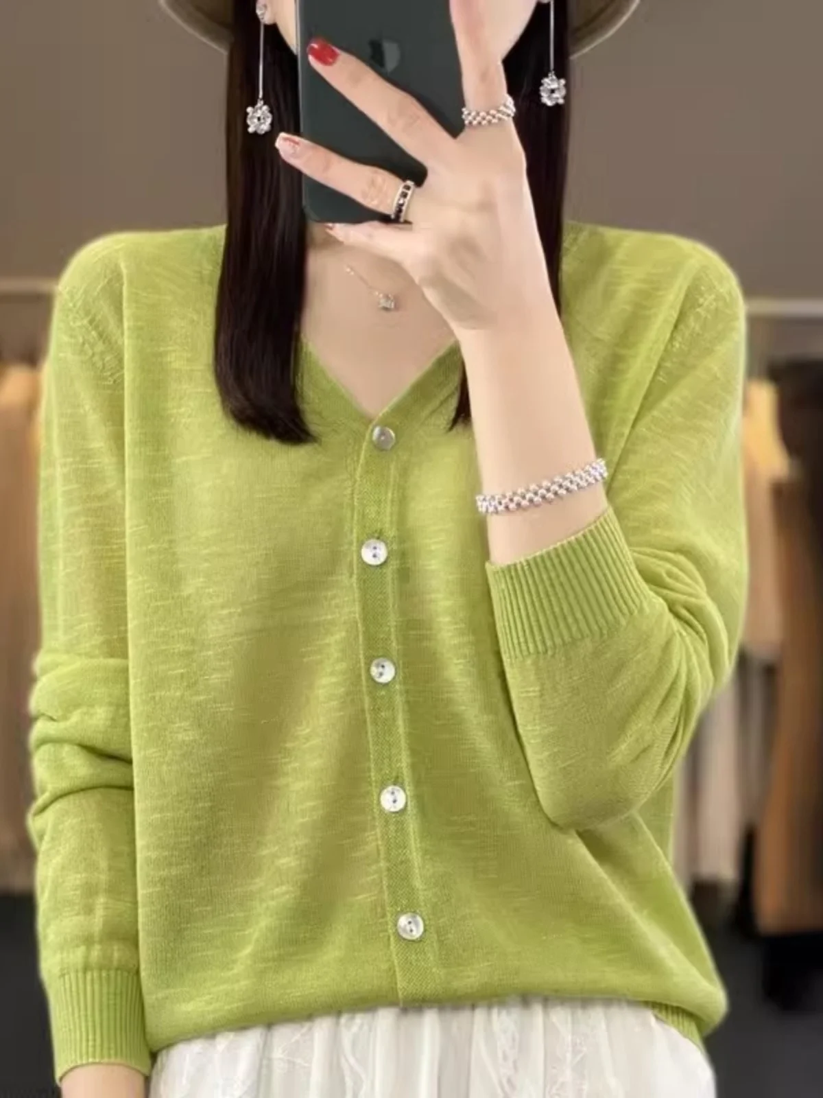 

Summer New V-Neck Knitted Open Cardigan Women's Thin Ice Silk Loose Sun Protection Short Sleeve Long Sleeve Air Conditioner S...