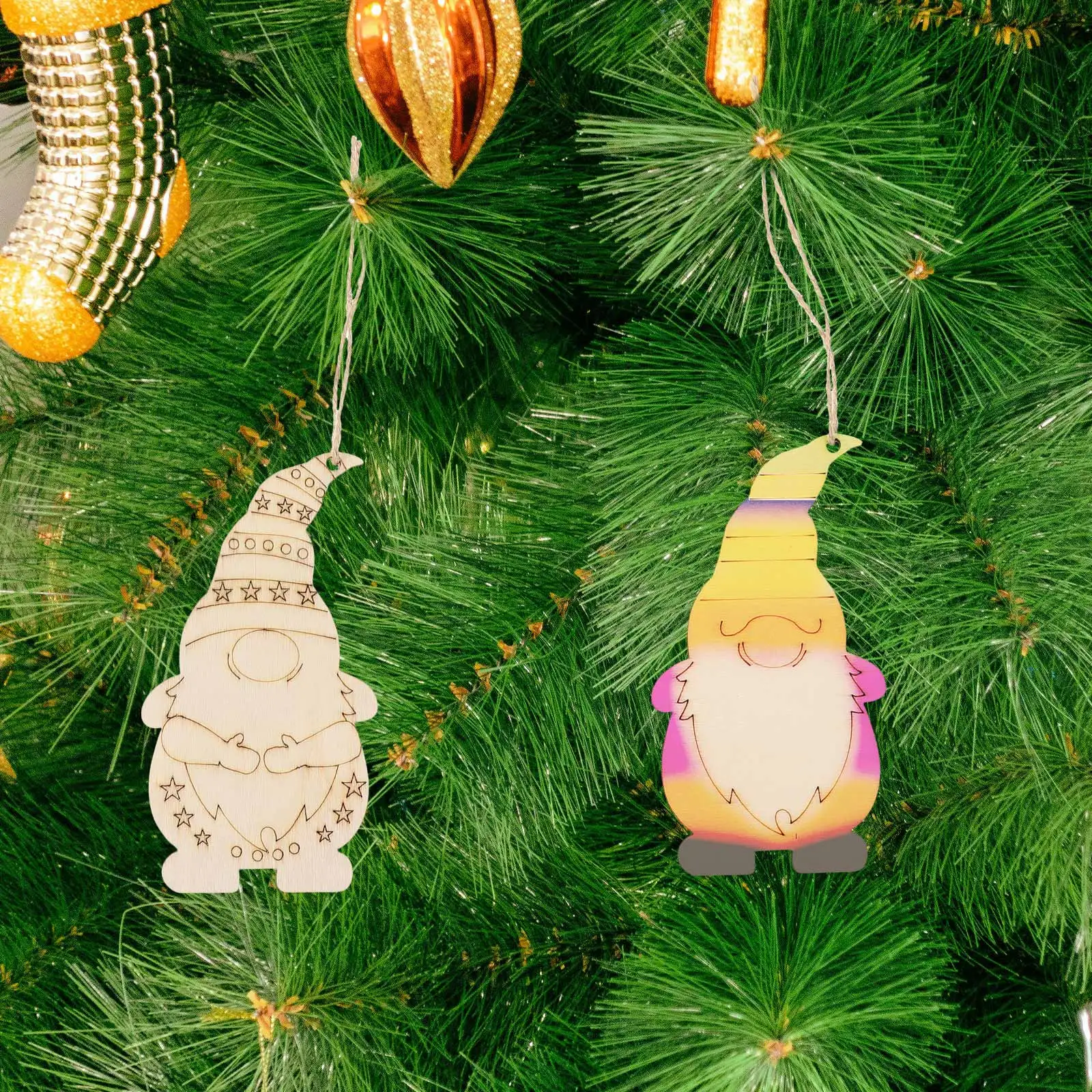 

40pcs Wooden Dwarf Hanging Ornaments DIY Craft Supplies Lightweight Smooth Rustic Nature Christmas Tree Decorations