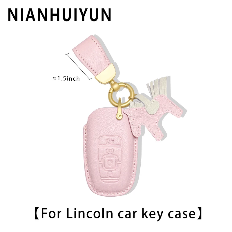 

Leather Car Remote Key Case Cover Shell For Lincoln MKZ/Navigator/Continental/Corsair Pink/Purple/Taupe Keychain Accessories