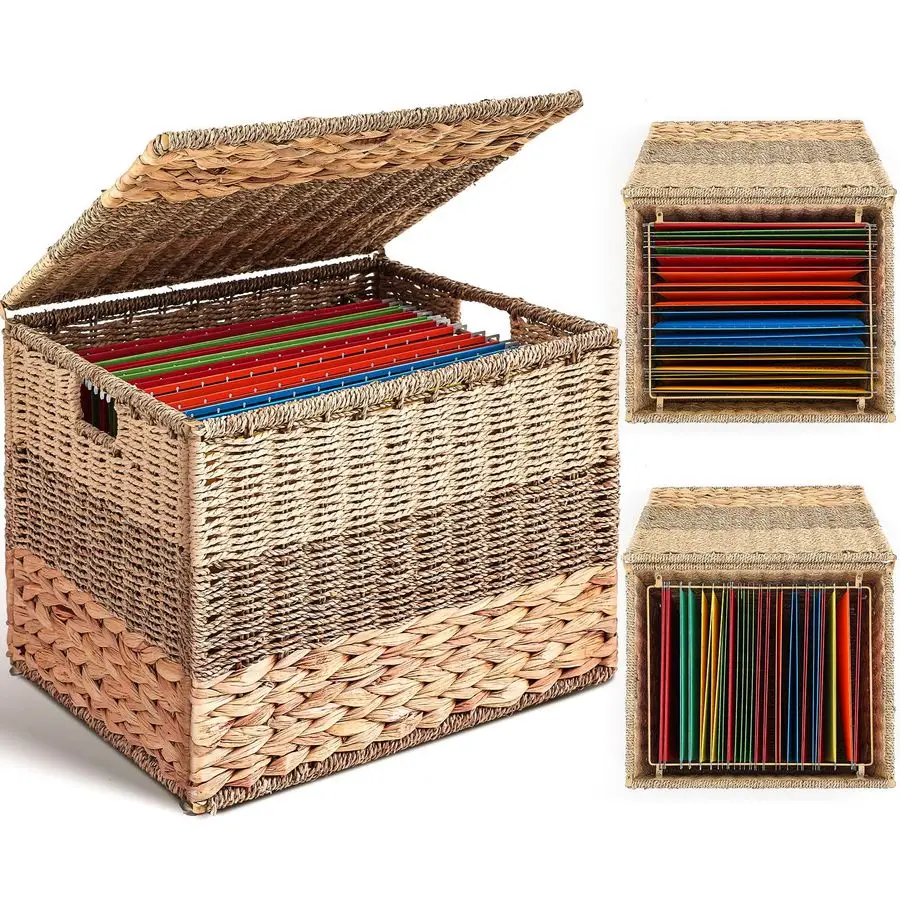 

Large Decorative File Box 18 x 16 x 13 in Wicker Seagrass File Basket Organizer for Letter amp Legal Size Hand Woven Hanging Fil