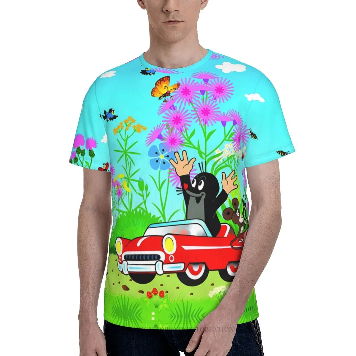 In A Car Krtek The Little Mole Summer Mens T Shirts Oversized Polyester Tshirt Quick-drying Short Sleeve Breathable Clothes