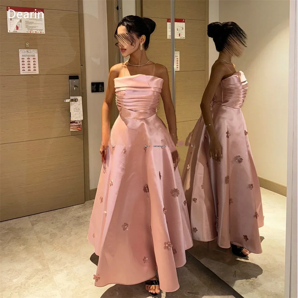 

Customized Prom Gown Women Formal Evening Dress Dearin Strapless A-line Floor Length Skirts Draped Shirred Applique 3D Flower Sl