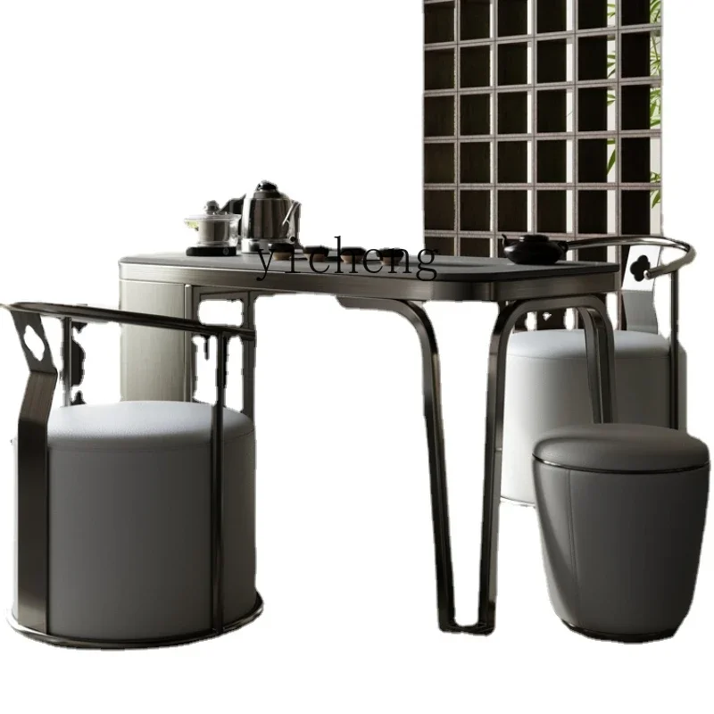 Affordable Luxury Style Modern Balcony Kung Fu Stone Plate Smart Water Feeding Tea Table Tea Table and Chair