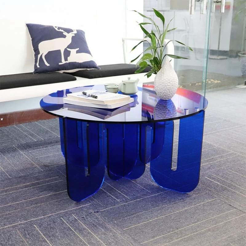 Modern simple wavy acrylic edge table, small apartment round living room table, acrylic coffee table