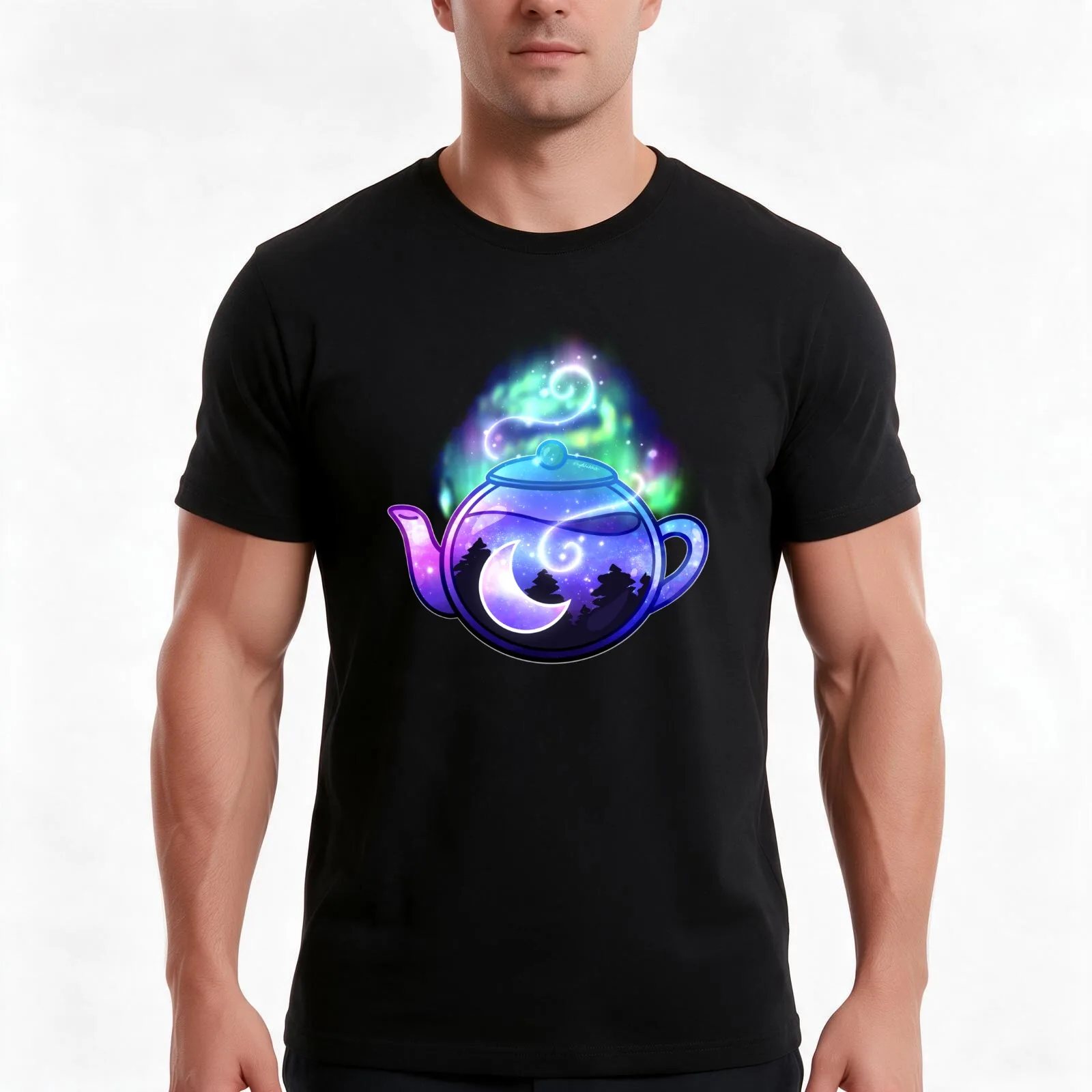 Aurora Borealis Teapot - Dreamy Aesthetic T-Shirt, Summer Casual Cotton Tee, Oversized Streetwear Tops, Vintage Graphic Print