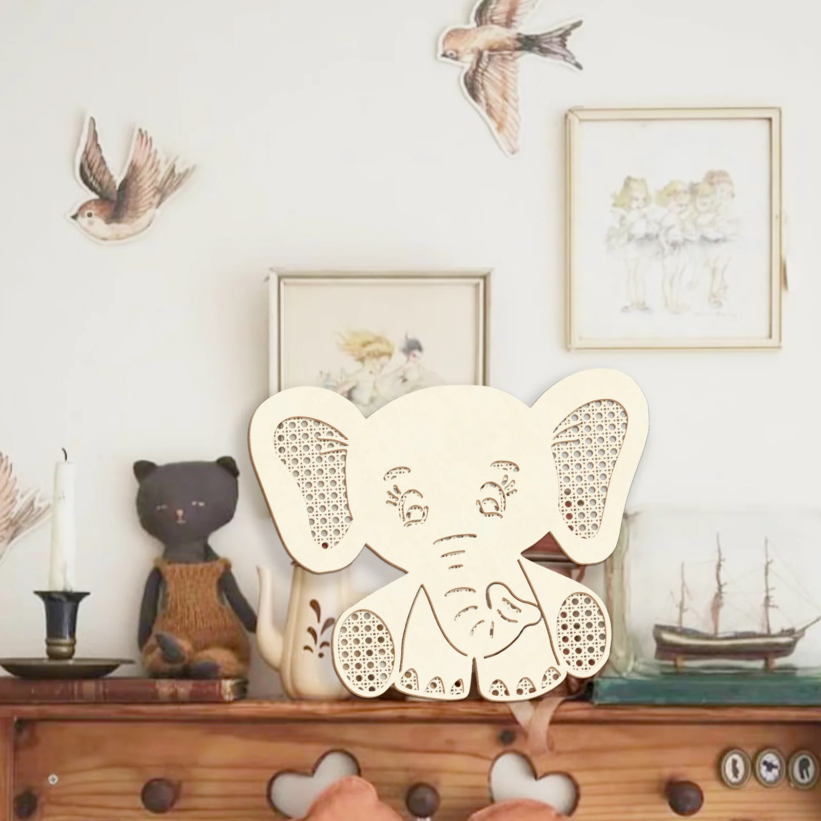 

Boho Elephant Wooden Wall Art - Double Layer 33.4x27.4cm Nursery Decor, DIY Paintable Craft, Safari Animal Themed Room Decor