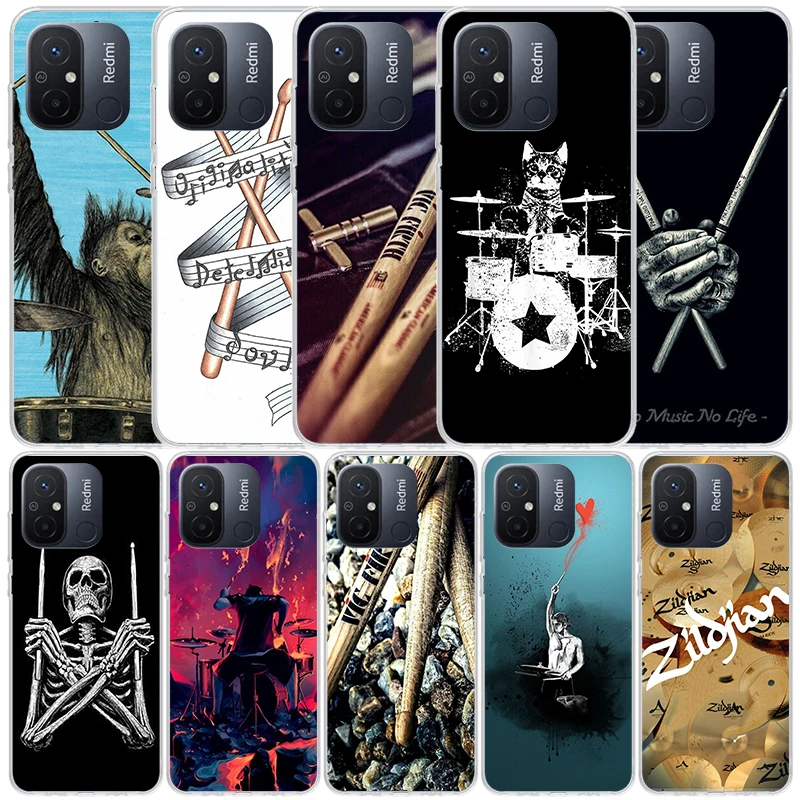 Musical Instrument Drum Rock Silicon Call Phone Case For Xiaomi Redmi 12 12C 10 10A 10C 9 9A 9C 9T 8 8A 7 7A 6 6A K60 K20 K40 Pr