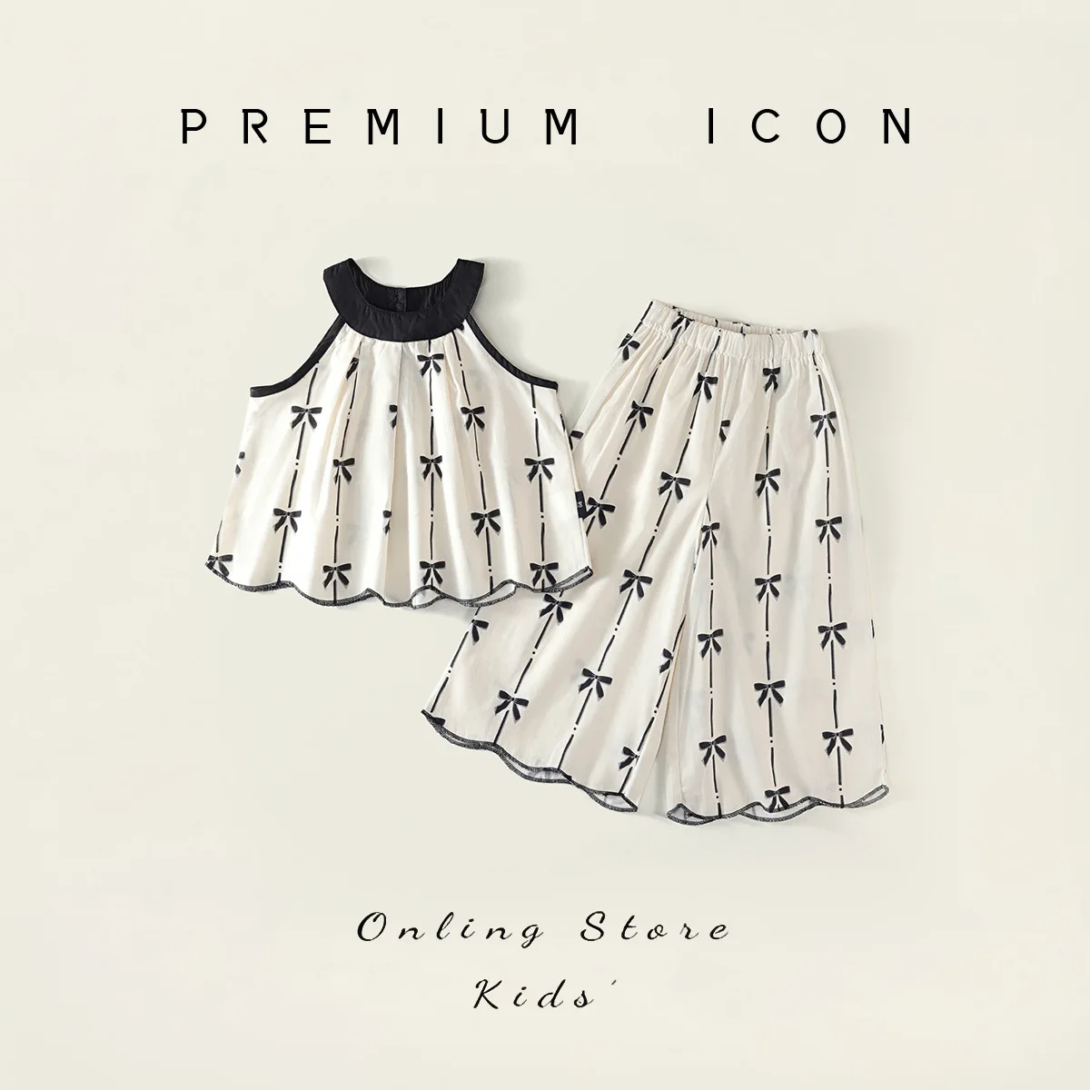 

Комплект из хлопка с принтом Design Sense для девочек, новинка лета 2025, детский топ с воротником, широкие брюки, комплект из двух предметов