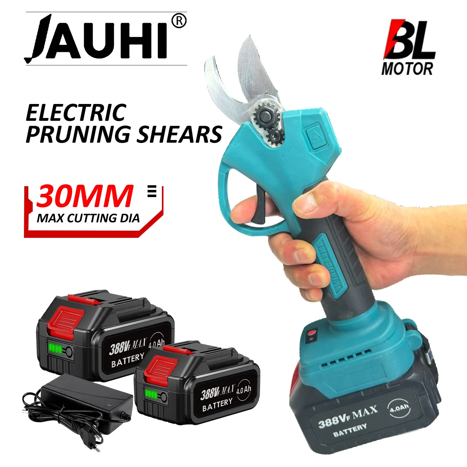 JAUHI 30mm Electric Pruner Shear 2Gears Cordless Rechargeable Tree Branches Electric Pruning Garden Tool For Makita 18V Battery