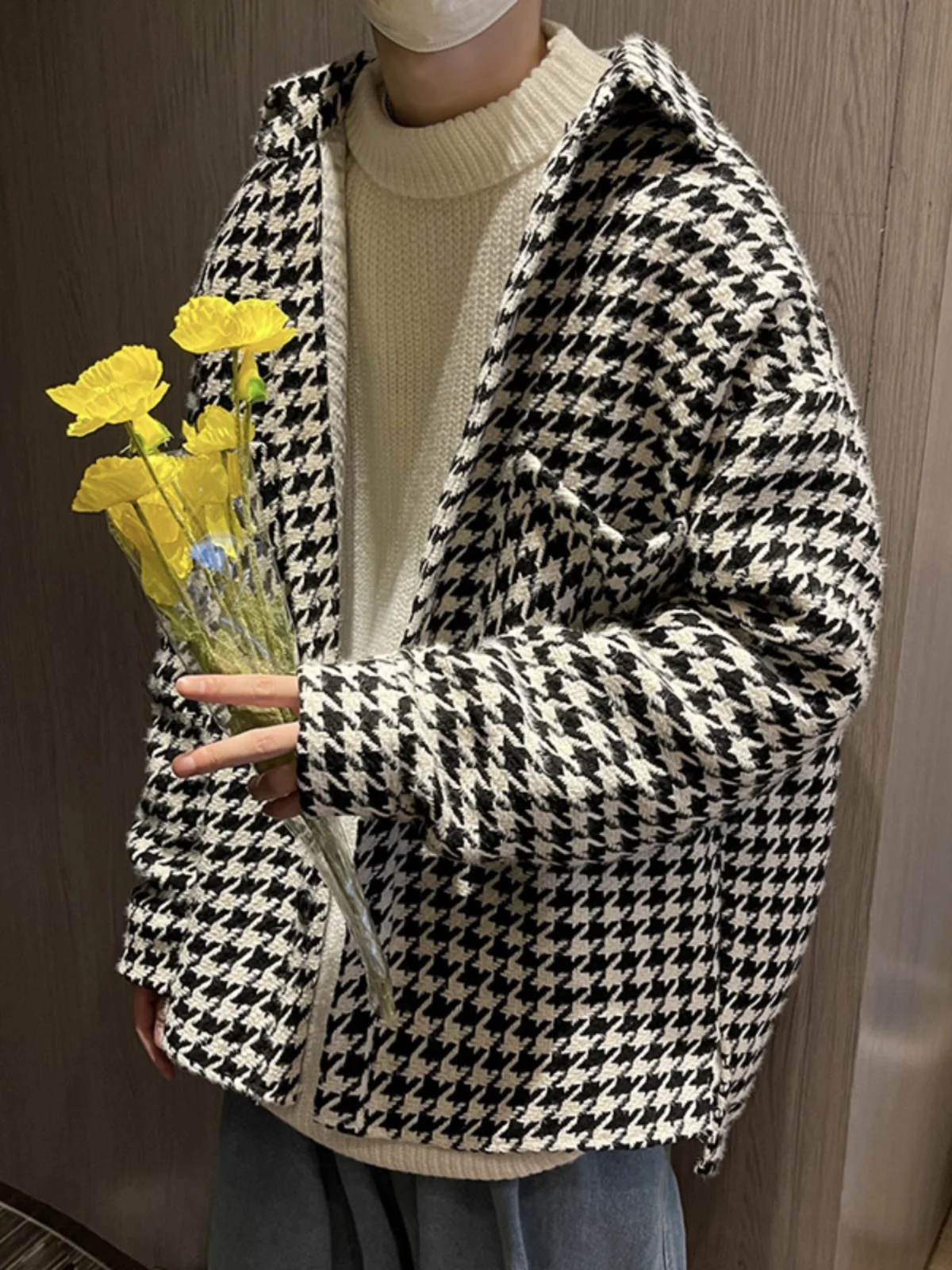 Trendy Youth Spring Autumn Plaid Jacket Men's Fashionable Checkered Shirt Wine Red Color Workwear Style Casual Outerwear
