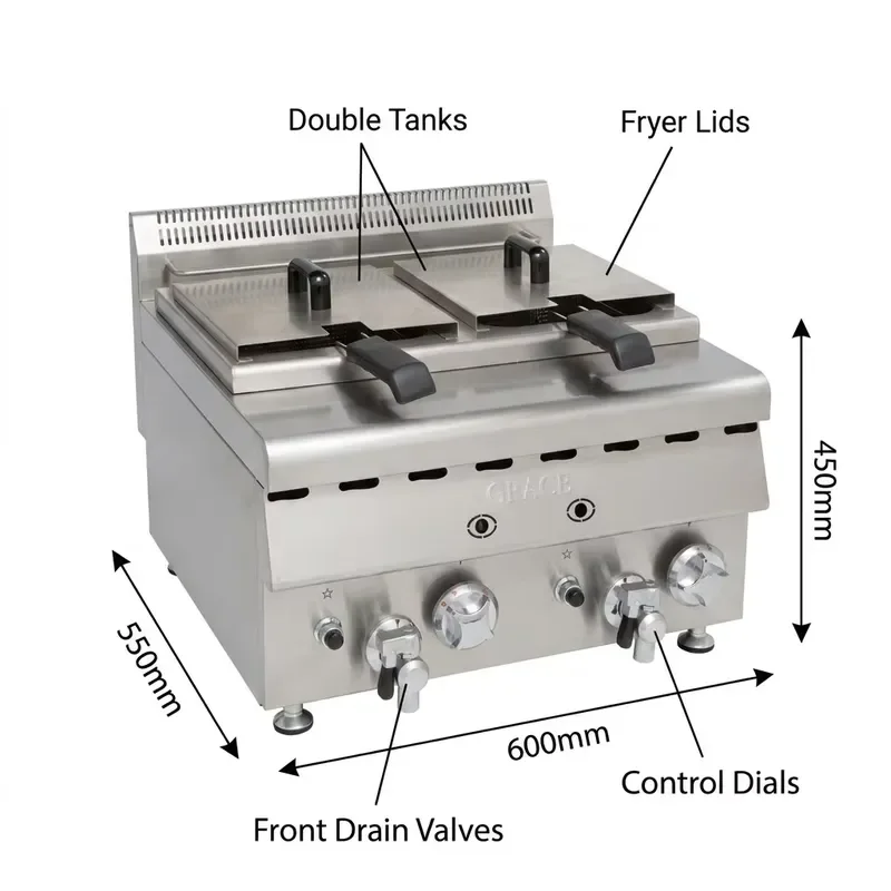Commercial Desktop Deep Fryer Double Tank Electric Potato Chip Machine Heavy Duty Catering Kitchen Equipment with Oil